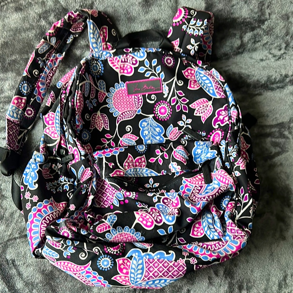 Vera Bradley Black and Pink Backpack with Edgy Heart and Skull Design